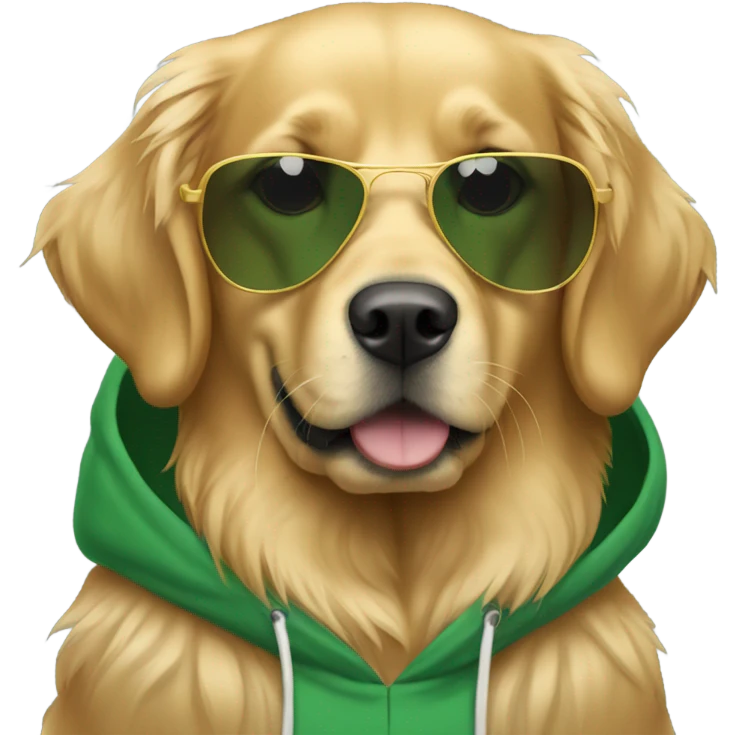 Golden retriever wearing sunglasses and a green hoodie  emoji