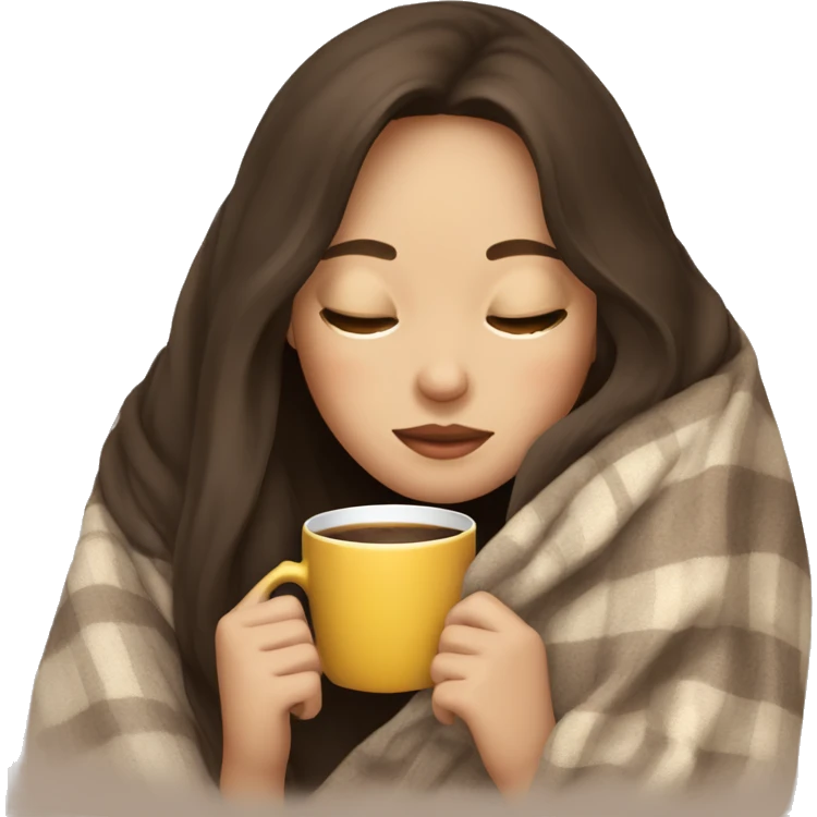 girl brunette inside a blanket sipping coffee eyes closed emoji