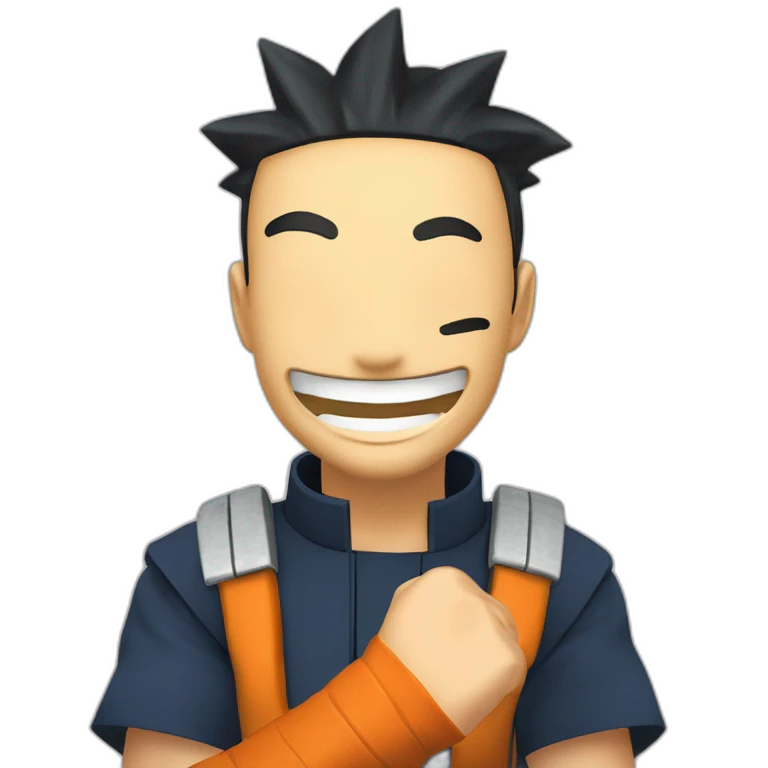 naruto festejando con una sonrisa enorme y brillante, saltando, alzando una mano, y haciendo un pulgar para arriba con la otra emoji