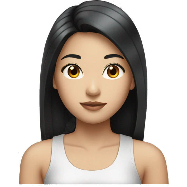 Asian girl with long straight black hair, silver earrings, tank top  emoji