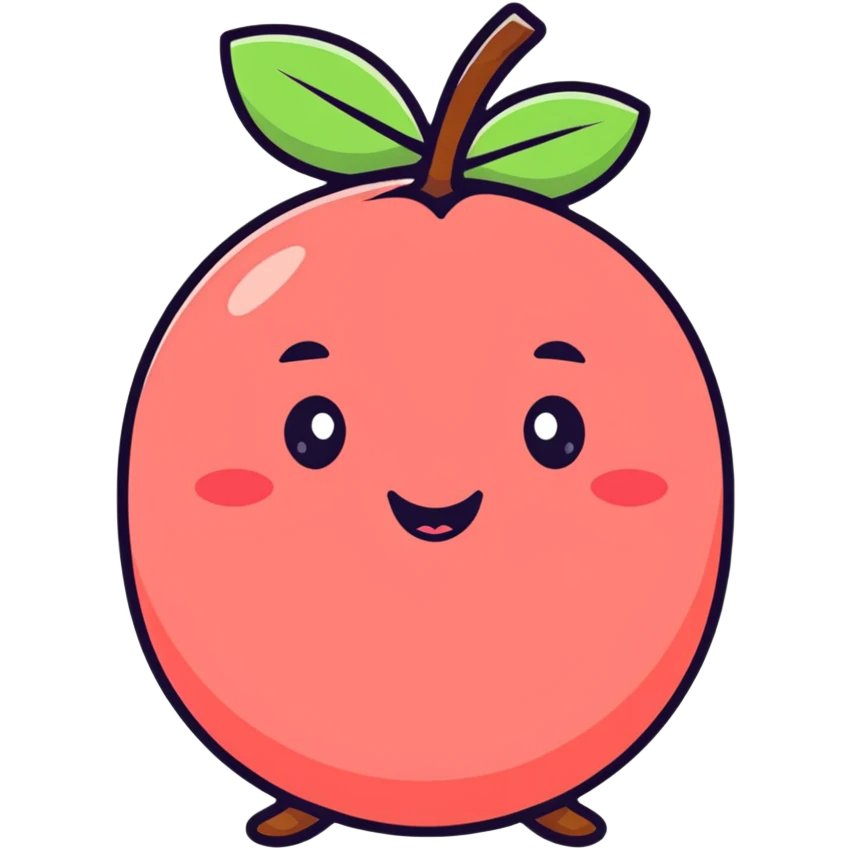 Cute guava fruit character with happy face emoji