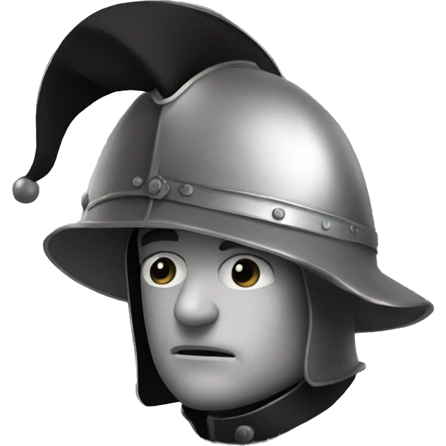 Sitting Guy wearing a morion kettle helmet crestfallen emoji
