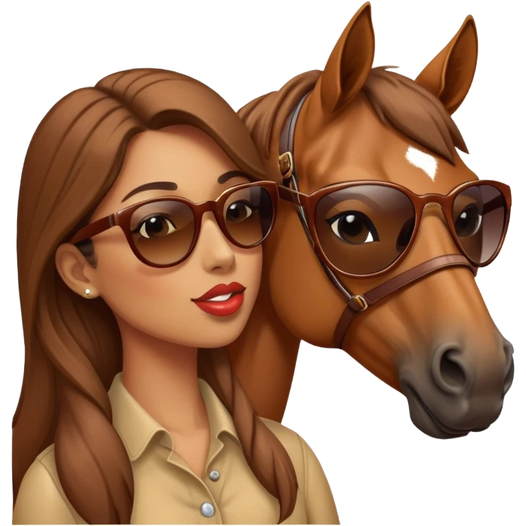 Woman wearing sunglasses and getting kissed by a horse emoji