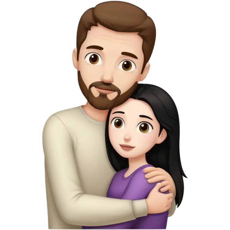 Tall pale man with brown hair and goatee hugging small pale woman long black hair emoji