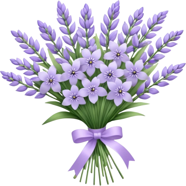 A delicate hand-tied lavender bouquet, featuring wisps of pale lila emoji