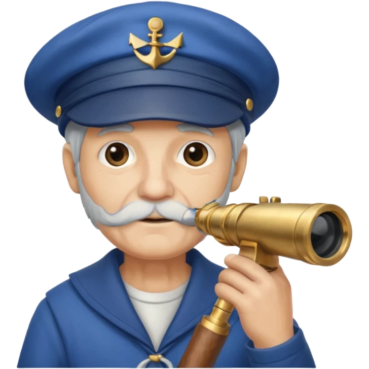 old sailor wearing a blue cap with a telescope emoji