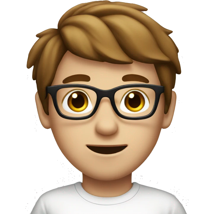 boy with white skin and brown hair wea glasses , white t-shirt emoji