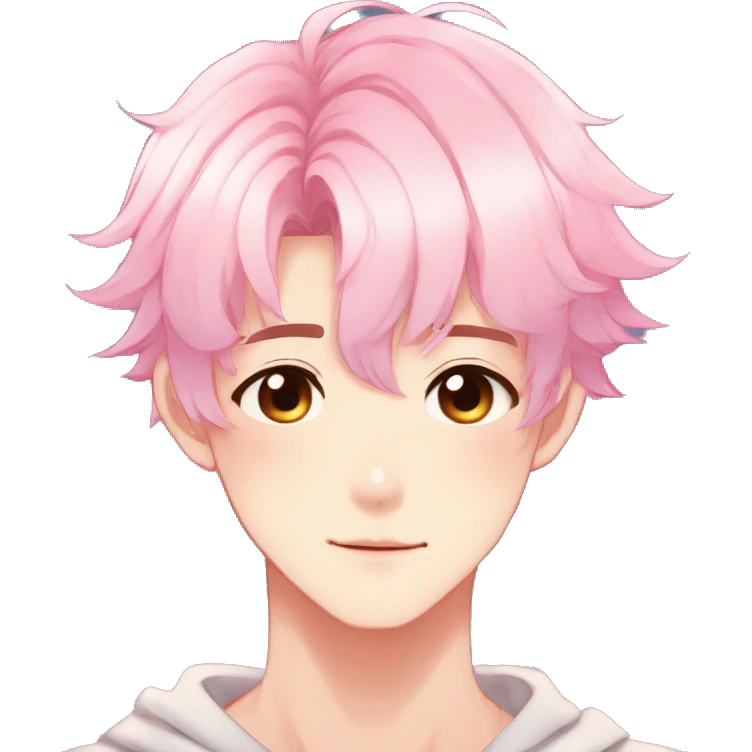 Gorgeous romantic anime style shojo man with blushing face aesthetic and pretty colorful shiny gradient pastel hair trending style emoji