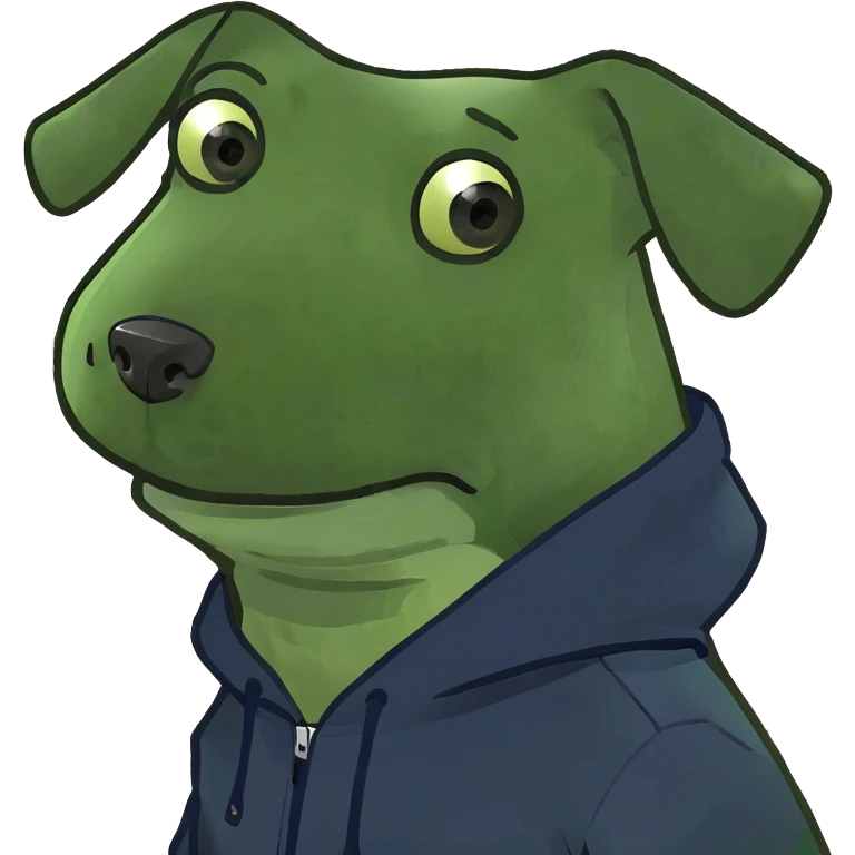 Dog wearing an oversized hoodie that is navy blue emoji