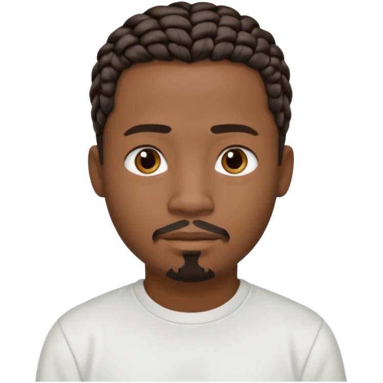 Hazme un emoji de un hombre negro con trenzas cortas, camiseta blanca y una pequeña perilla emoji
