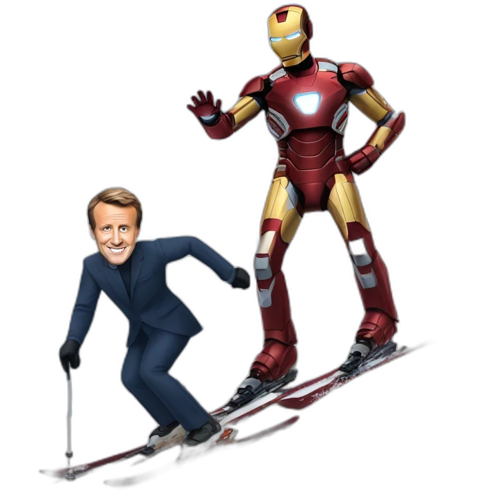 Iron man and Emmanuel Macron skiing emoji