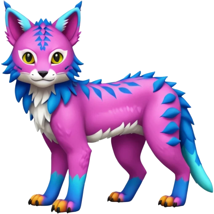 Colorful randomly-colored brightly-colored tropical kawaii edgy cute Lynx-Trico-Sergal-Vernid-Fakémon-Pokémon-creature (full body) emoji