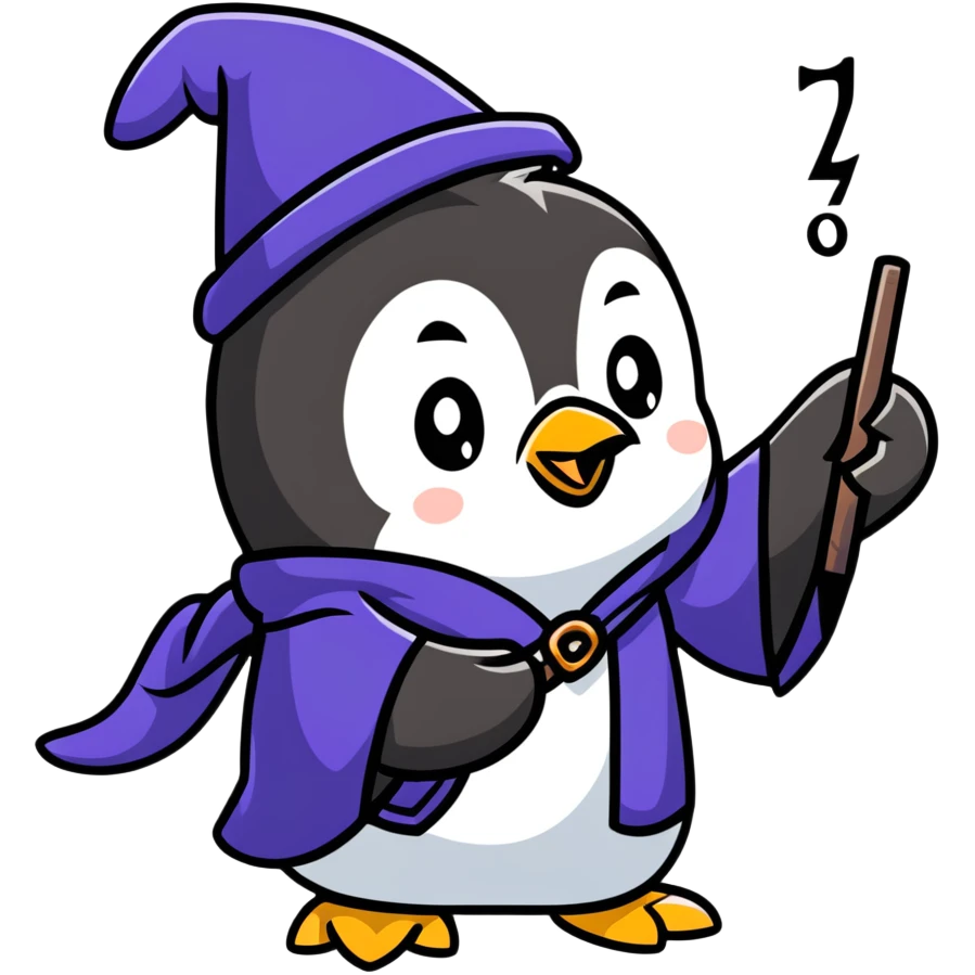 cute penguin as a powerful wizard casting a spell emoji