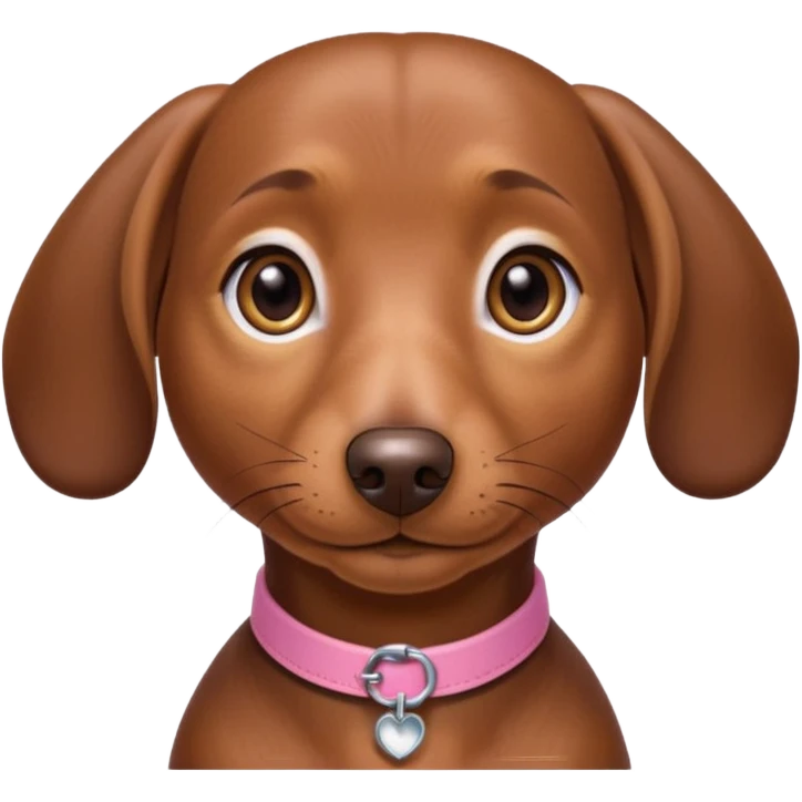 Make a brown short hair dachshund with hazel  eyes and a collar that says the name mocha with a pink band for the collar emoji
