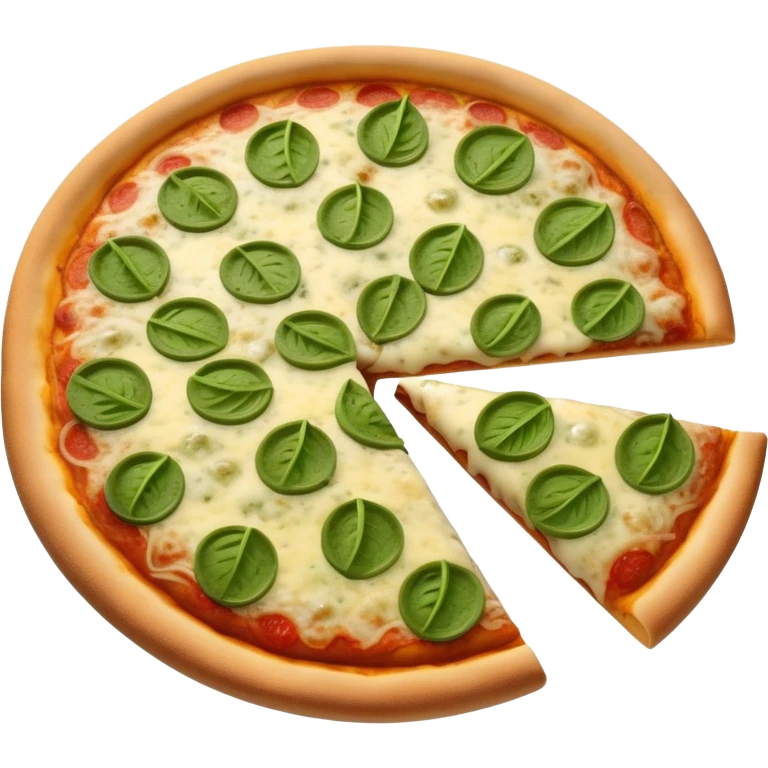 Pizza with pesto sauce, cheese, and green toppings only emoji