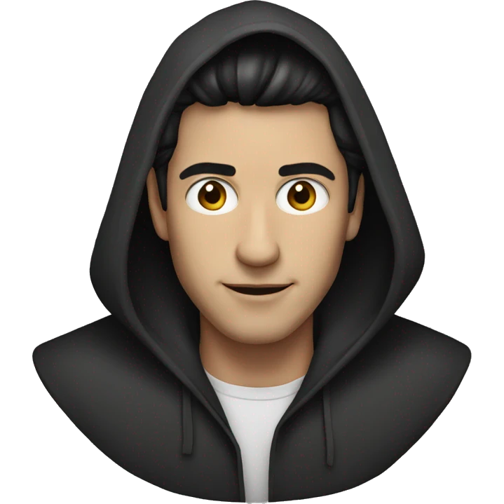 Hooded male portrait, dark hair emoji