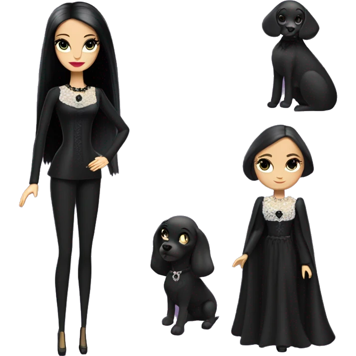 Principessa Barbie, teen Morticia Addams,cute,showing off, show full body,mourning accessories  emoji