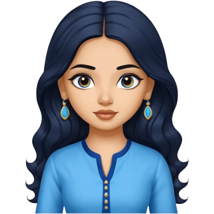 a pretty indian bratz girl with wavy long black hair. wearing a blue kurti, eyeliner on, indian auto behind her emoji