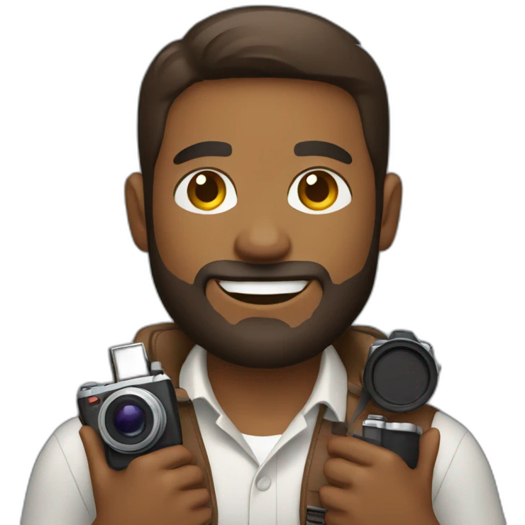 Brown skinned guy with beard holding a photo camera emoji