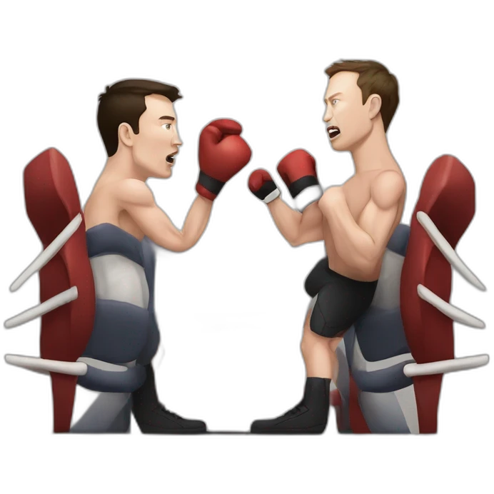 elon musk and mark zuckerburg in a boxing ring fighting angrily emoji