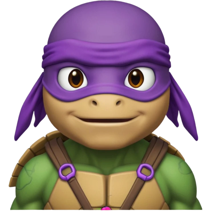 Donatello from Teenage Mutant Ninja Turtles, emoji style, head only, with a purple hacking interface on the screen emoji