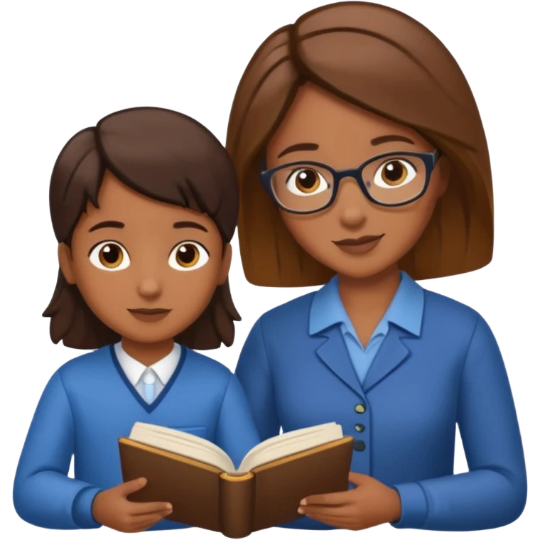 educator or speech therapist with child, who helps child with lessons or reading books emoji