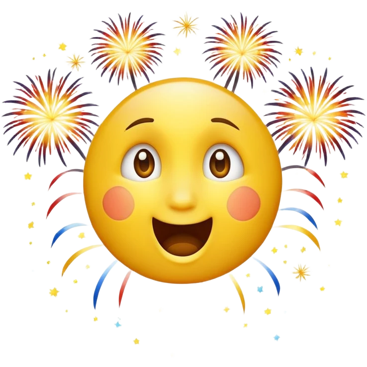 yellow face looking up at fireworks, excited expression emoji