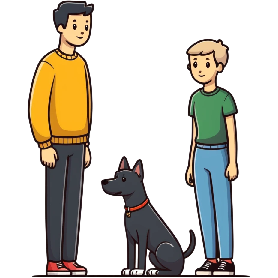 Dog with a human in a blue house with many flowers emoji