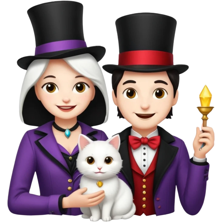 magician couple and their pet cat emoji