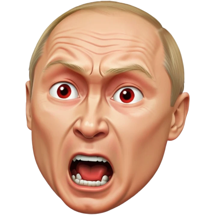 Vladimir Putin face in profile, looking sideways, screaming with intense anger, red face, furious expression emoji