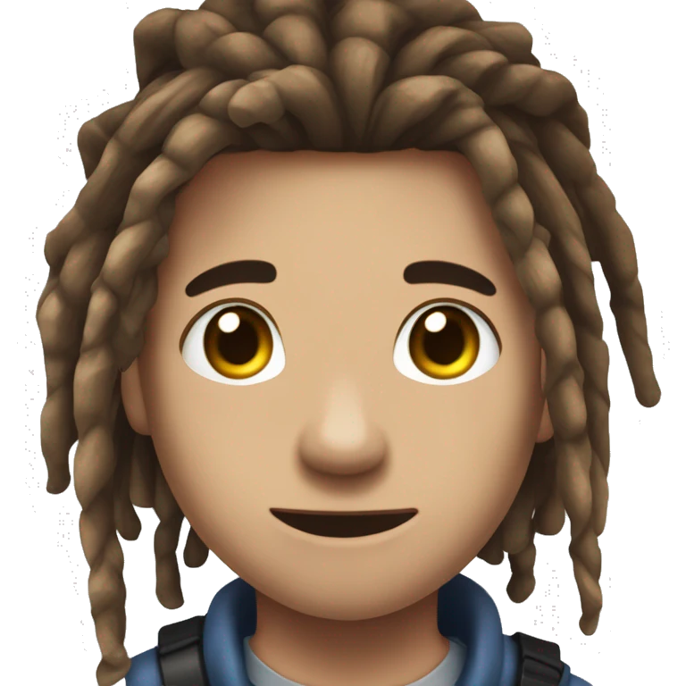  emote for twitch of a boy with brown hair with dreadlocks in your hair, only in his left forearm have a blue ocean shark tatoo emoji