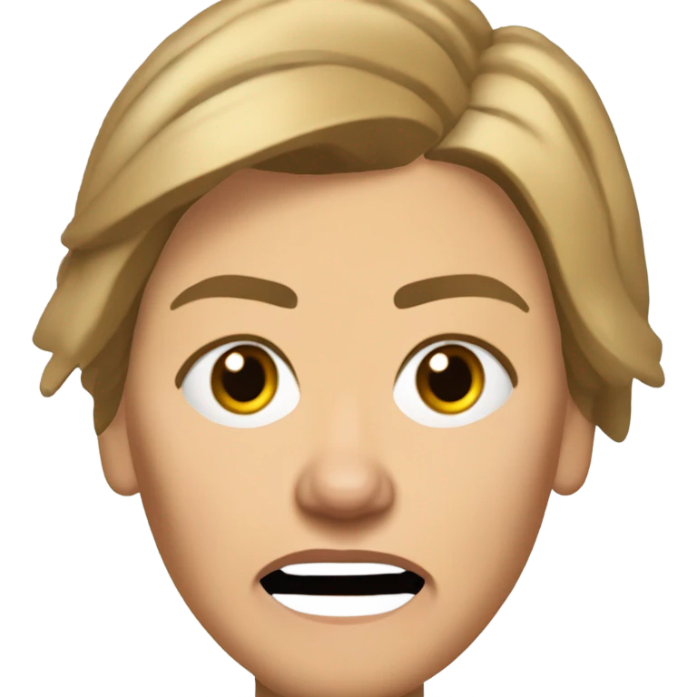 Make a picture of Senator Elizabeth Warren with a traditional Native American headdress make it realistically cartoonish without the braids really accentuate  her wrinkles make her hair blonder and get rid of the headdress besides make her look extremely afraid emoji
