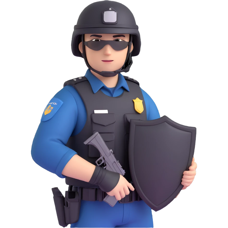 Polis özel harekat, tactical police officer in black uniform, helmet, and tactical gear, holding a shield, Turkish police special operations style emoji