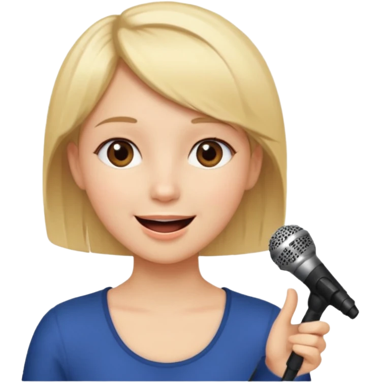 Crea una chica cantando con pelo rubio corto con ojos cafes  emoji