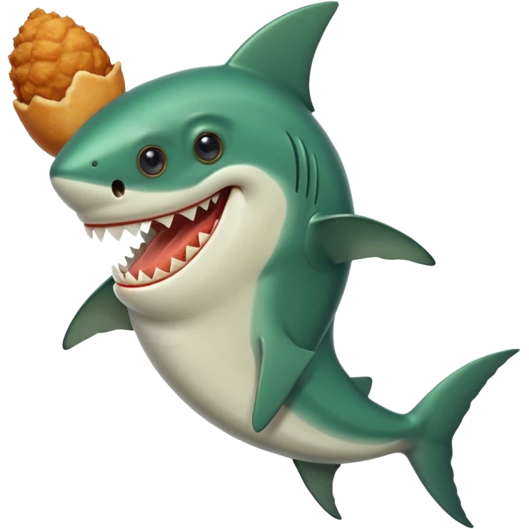 green shark holds with a fin fried chicken leg emoji
