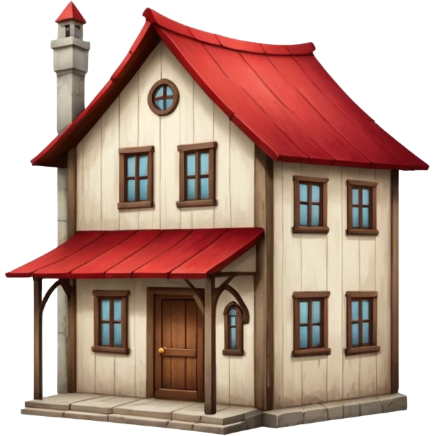 old, tall crooked building with red roof and wooden door




 emoji