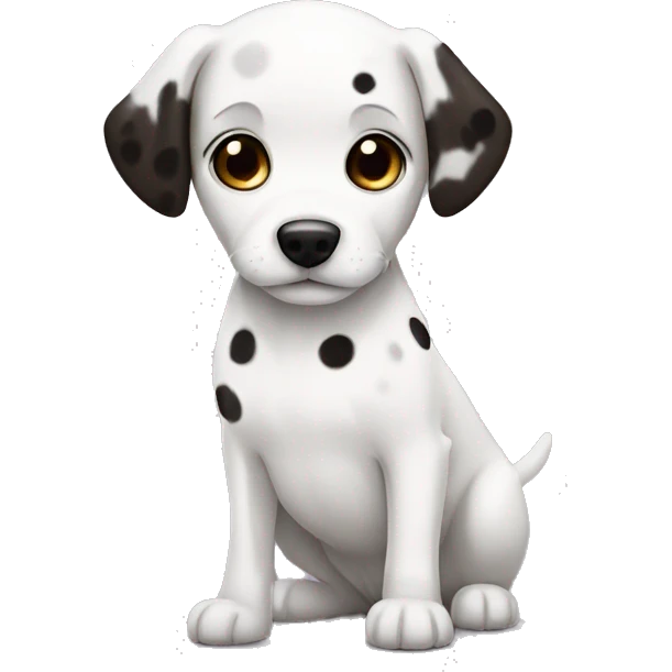 White dog with big black spots dark brown eyes female emoji