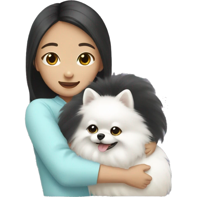 Chinese girl hug white Pomeranian emoji