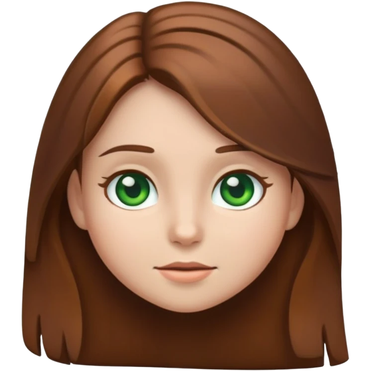 Girl emoji with brown hair, long hair and green eyes emoji