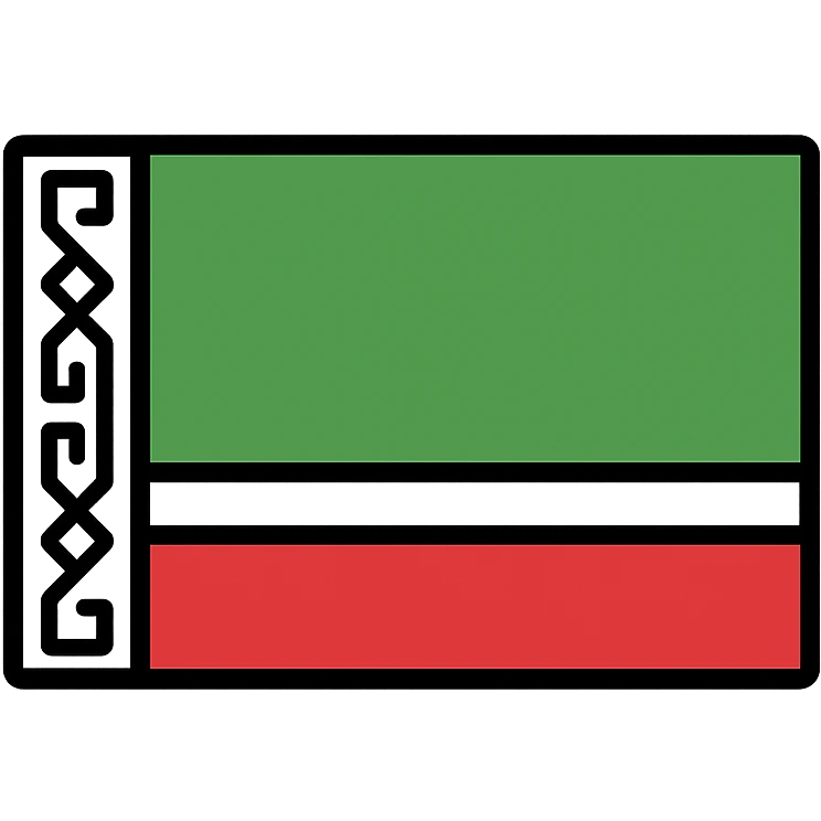 Chechen flag, green with white and red stripes at bottom, white patterned stripe on left, modern icon style emoji