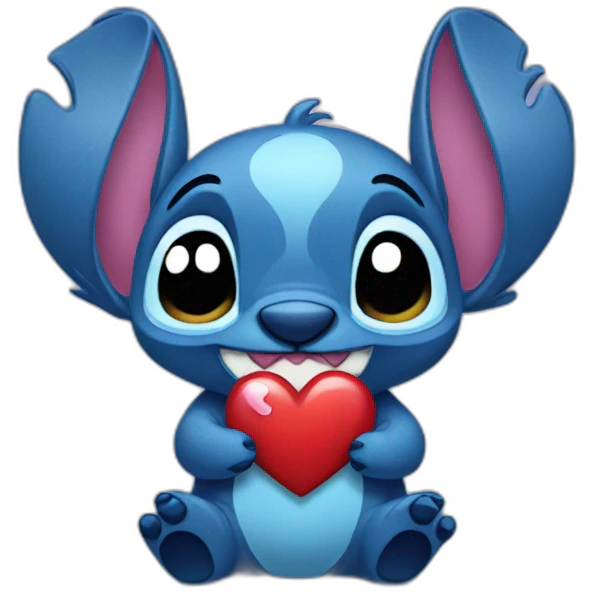 Stitch holding a heart emoji