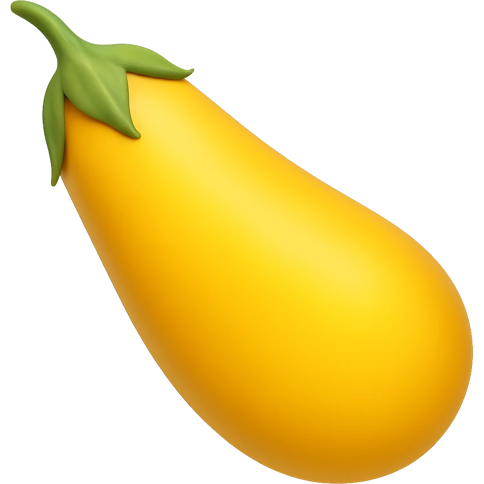 Create a yellow eggplant in the style of emoji (apple style emojis). The eggplant should have a smooth, shiny surface with a yellow color and a green stem, resembling the typical emoji style. emoji