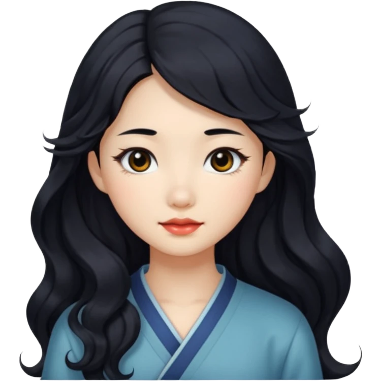 Chinese girl with long wavy black hair and black eyes emoji