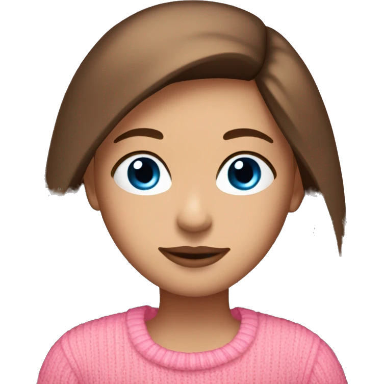 Long straight brown haired girl, blue eyes, long eyelashes, big lips, tanned skin, pink jumper emoji