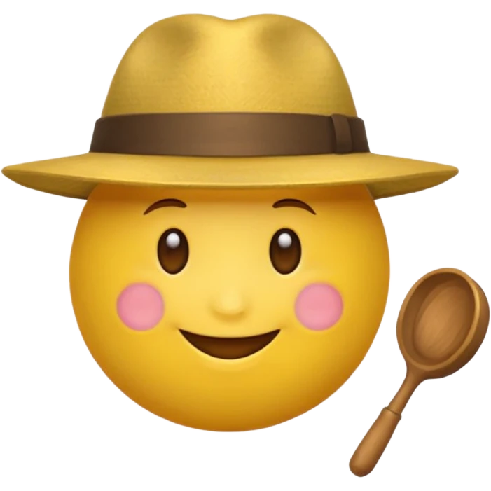 Un emoji rond jaune qui sourit avec un capeau de poète emoji