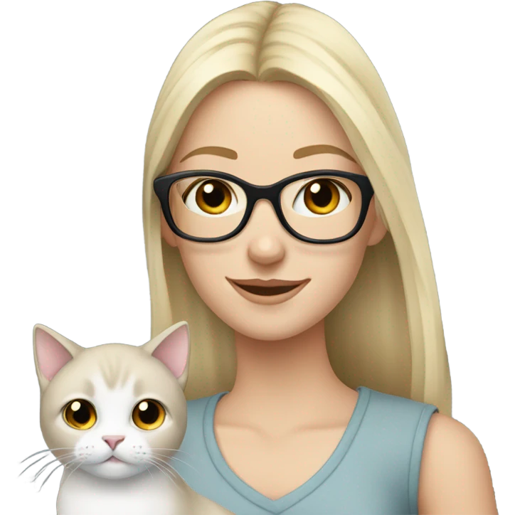 Pretty blonde girl holding her white and gray cat the girls is wearing glasses emoji