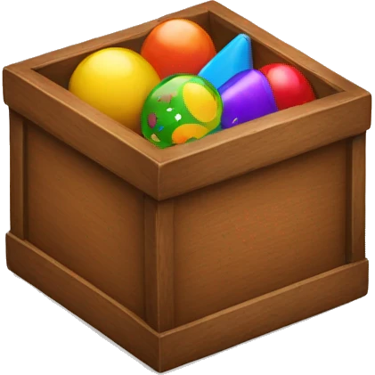 a brown wooden box with colorful toys inside emoji