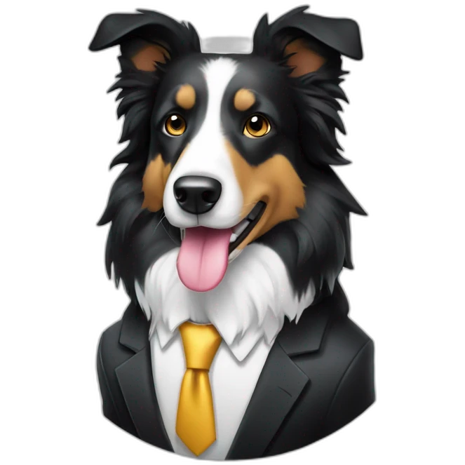 black boder collie wearing a suit emoji