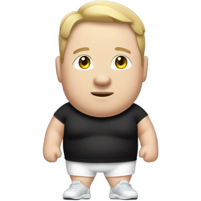 white fat man in sports pants and black t-shirt, short hair emoji