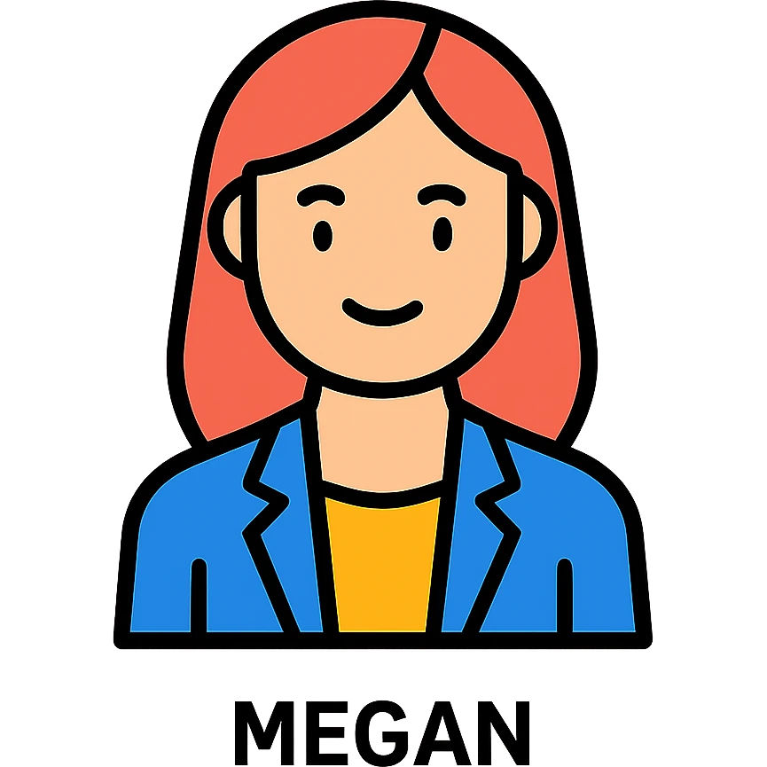 icon of a woman named Megan, stylized with subtle color accents, clear silhouette, professional yet warm emoji